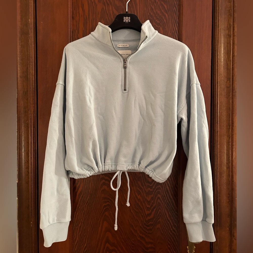 Baby blue American Eagle cropped drawstring hoodie Size M